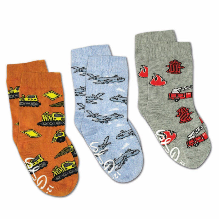 Airplanes, Construction and Firefighter Kids Socks