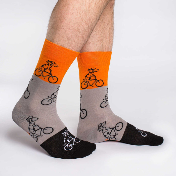Men's Big & Tall Orange Dogs Riding Bikes Socks