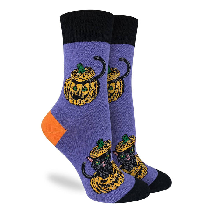 Women's Black Cats Hiding in Pumpkins Halloween Socks