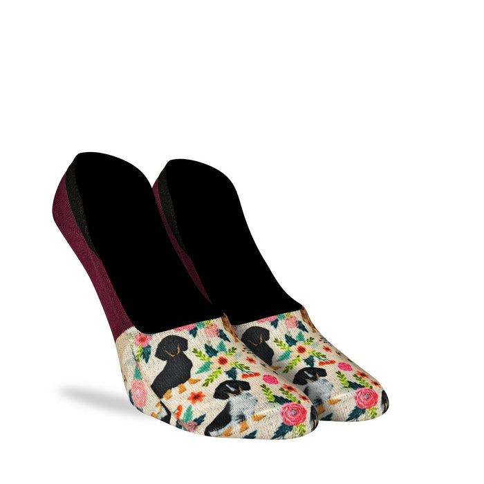 Women's Floral Dachshunds No Show Socks