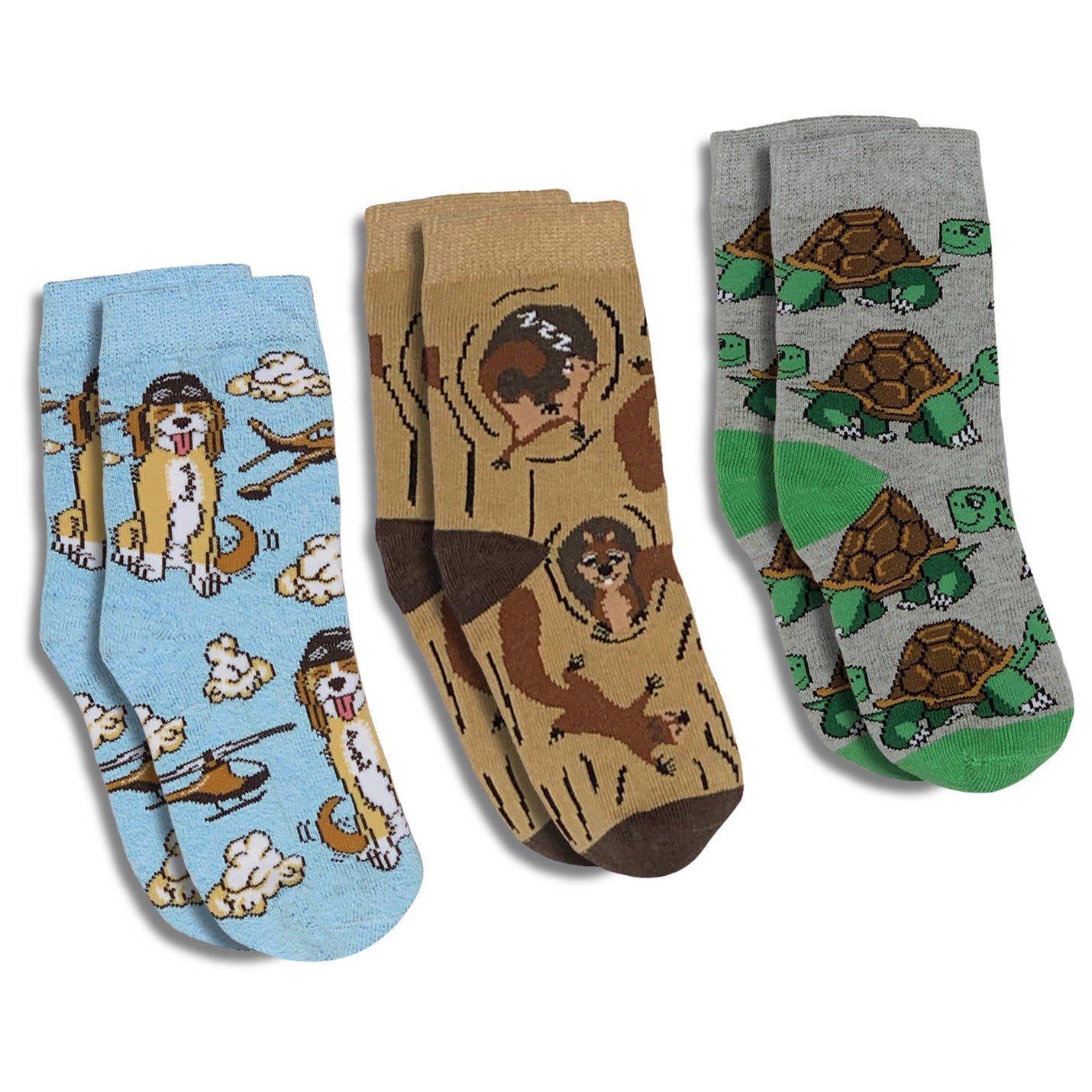 Cockapoo Pilot, Squirrels and Tortoises Kids Socks – Good Luck Sock
