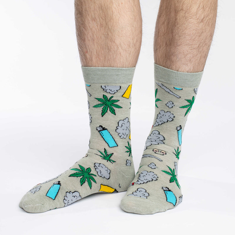 Men's Big & Tall Stoned Marijuana Socks Shoe Size 13-17 / Green