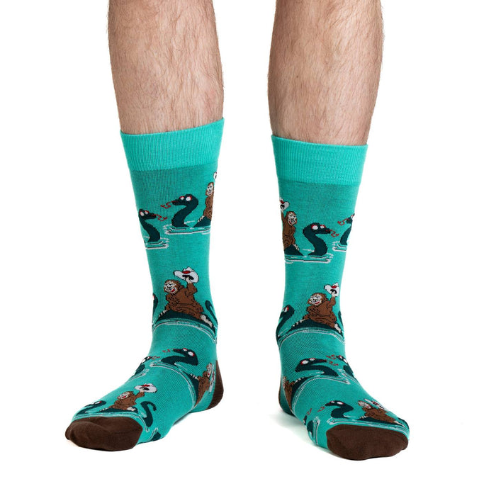 Men's Big & Tall Bigfoot Riding Loch Ness Monster Socks