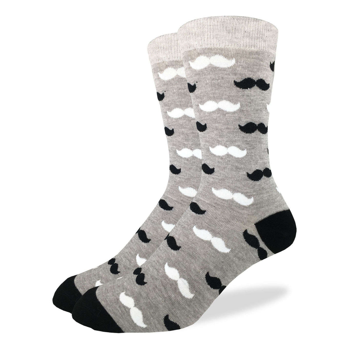 Men's Big & Tall Black & Gray Moustache Socks