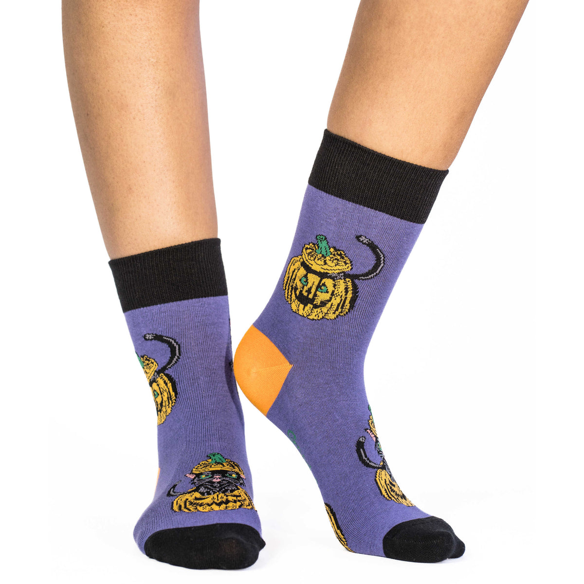 Women's Black Cats Hiding in Pumpkins Halloween Socks