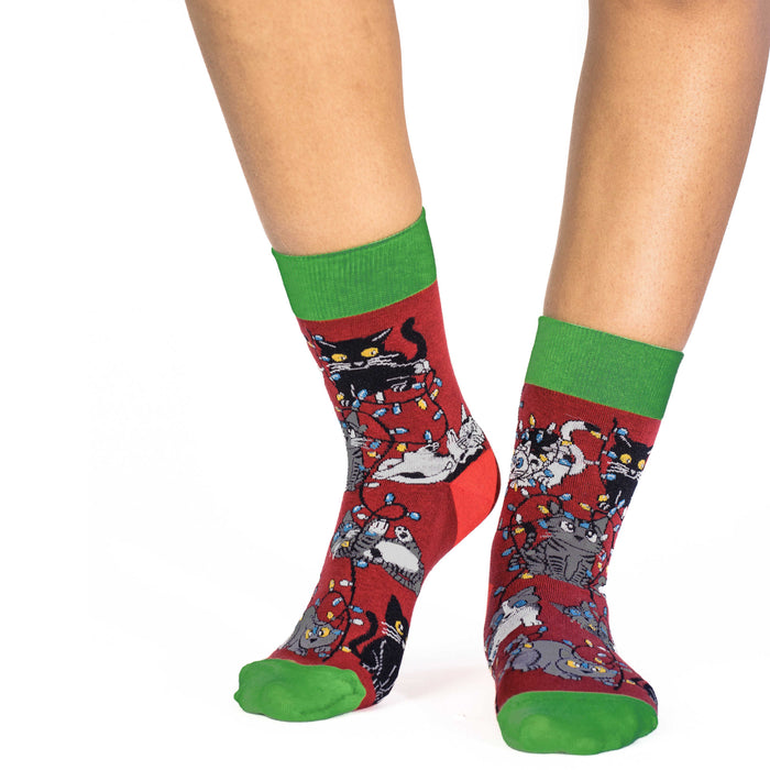 Women's Christmas Light Cat Socks