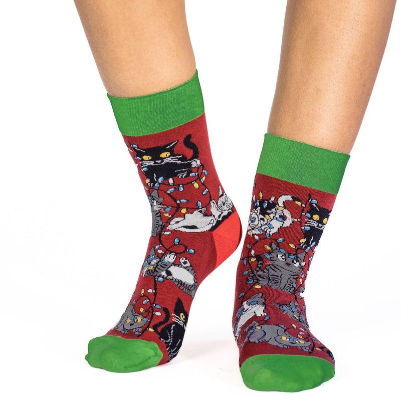 Women's Christmas Light Cat Socks