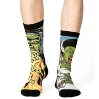 Men's Evil Frankenstein and Bride Halloween Socks