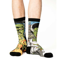 Men's Evil Frankenstein and Bride Halloween Socks
