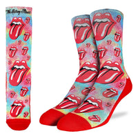 Men's The Rolling Stones, Red Hot Lips on Tie-Dye Socks