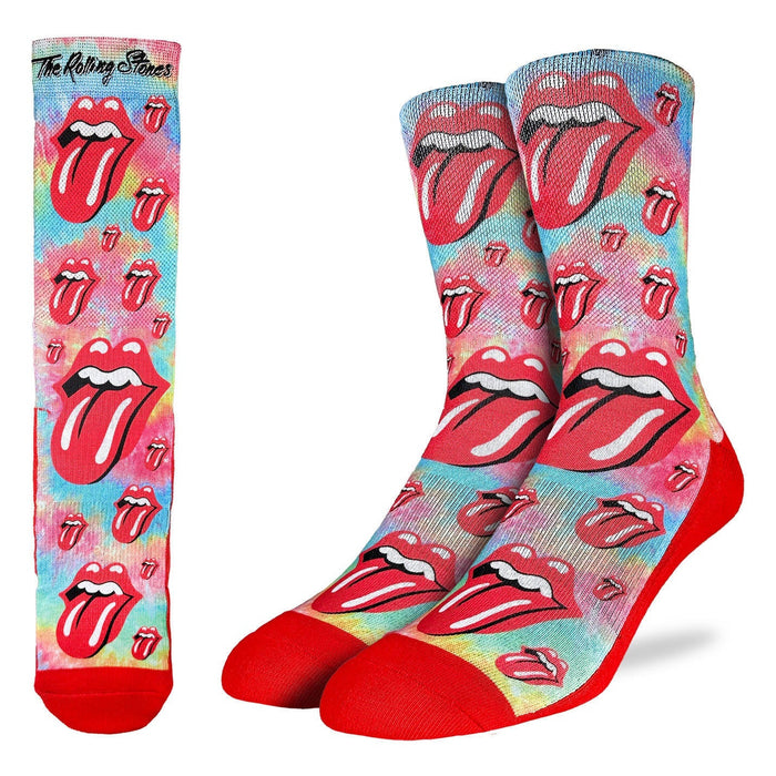 Men's The Rolling Stones, Red Hot Lips on Tie-Dye Socks
