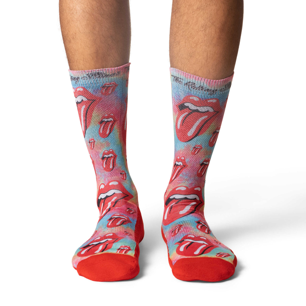 Men's The Rolling Stones, Red Hot Lips on Tie-Dye Socks