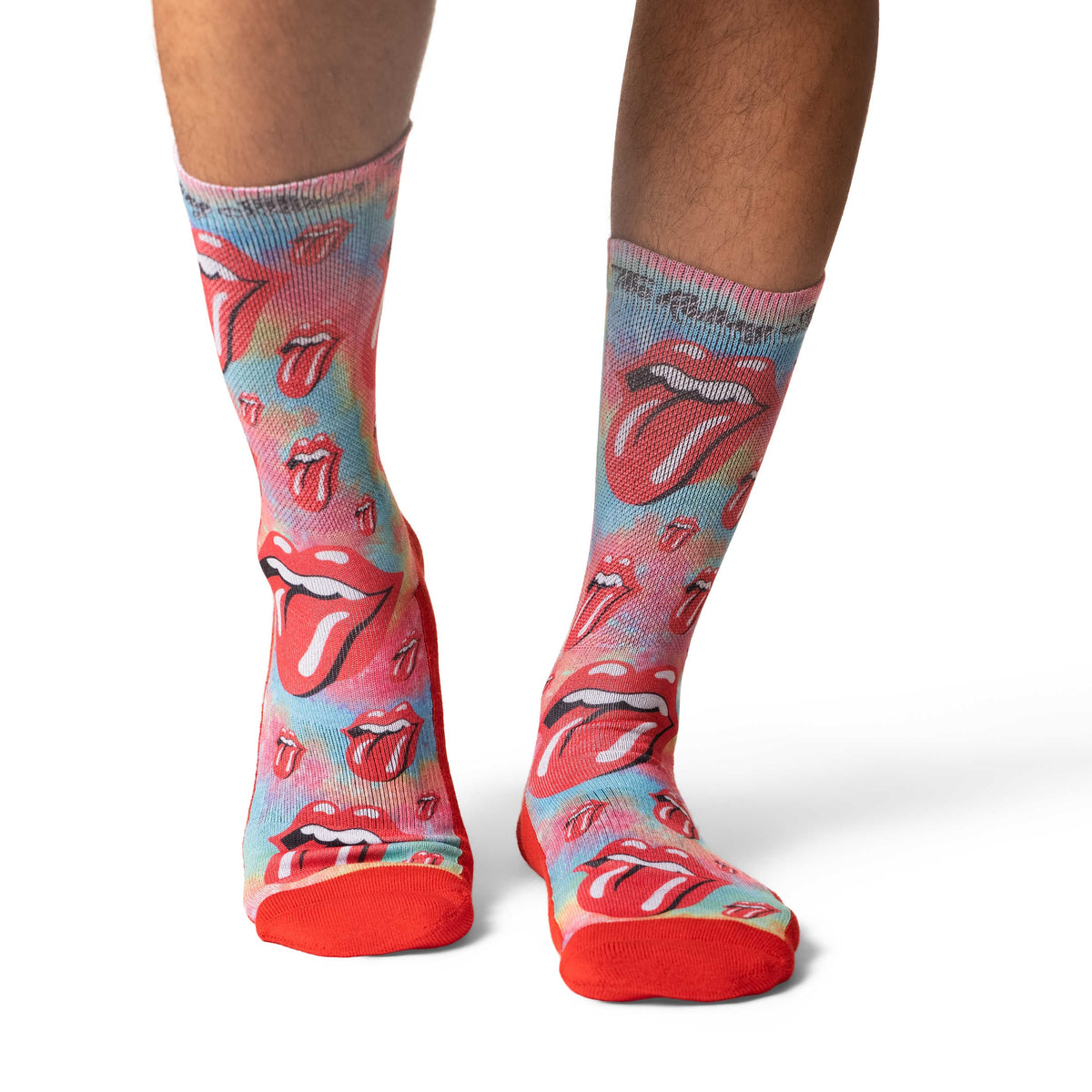 Men's The Rolling Stones, Red Hot Lips on Tie-Dye Socks