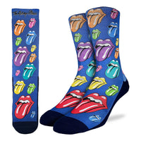 Men's The Rolling Stones, Rainbow Hot Lips on Blue Socks