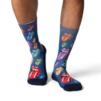 Men's The Rolling Stones, Rainbow Hot Lips on Blue Socks