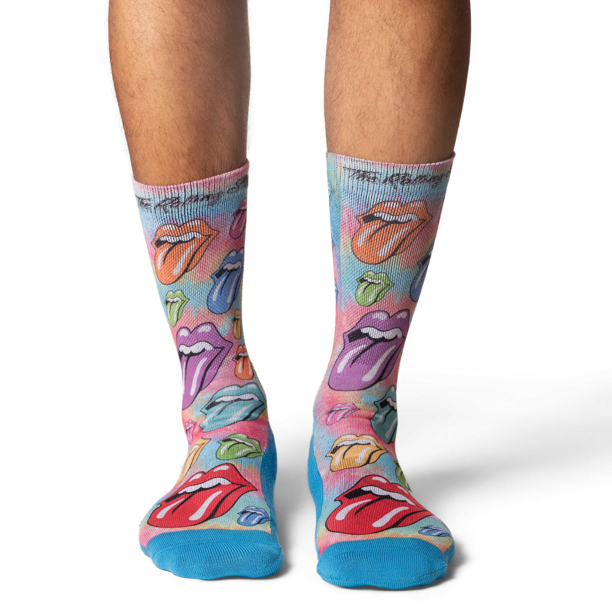 Men's The Rolling Stones, Rainbow Hot Lips on Tie-Dye Socks