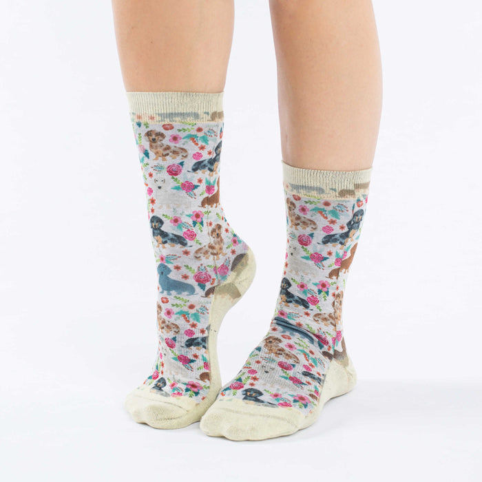 Women's Floral Dachshunds Socks