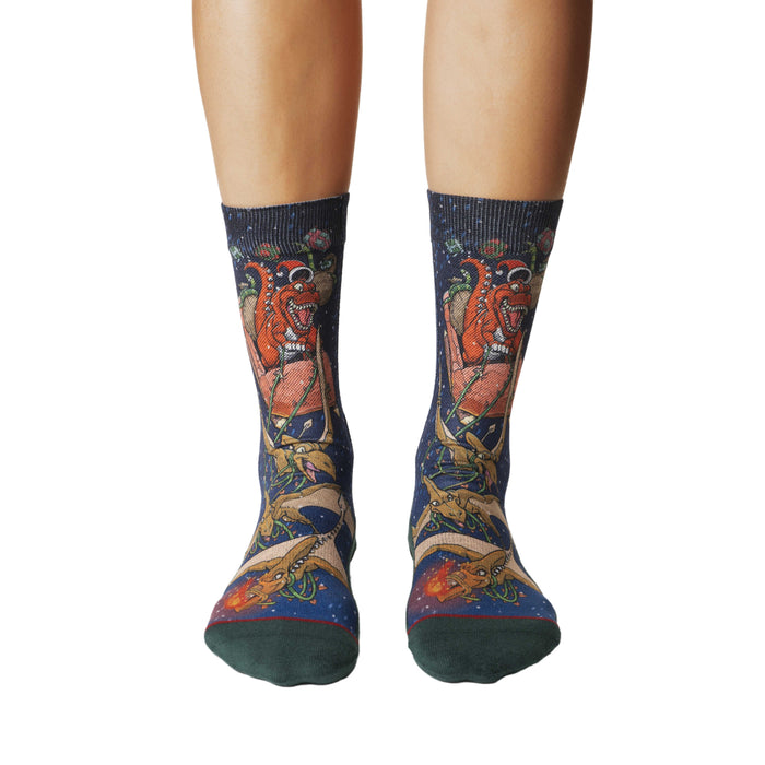 Women's Santa Claus Tyrannosaurus Rex Christmas Socks
