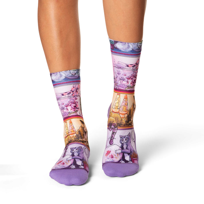 Women's Cats Getting into Fishbowls Socks