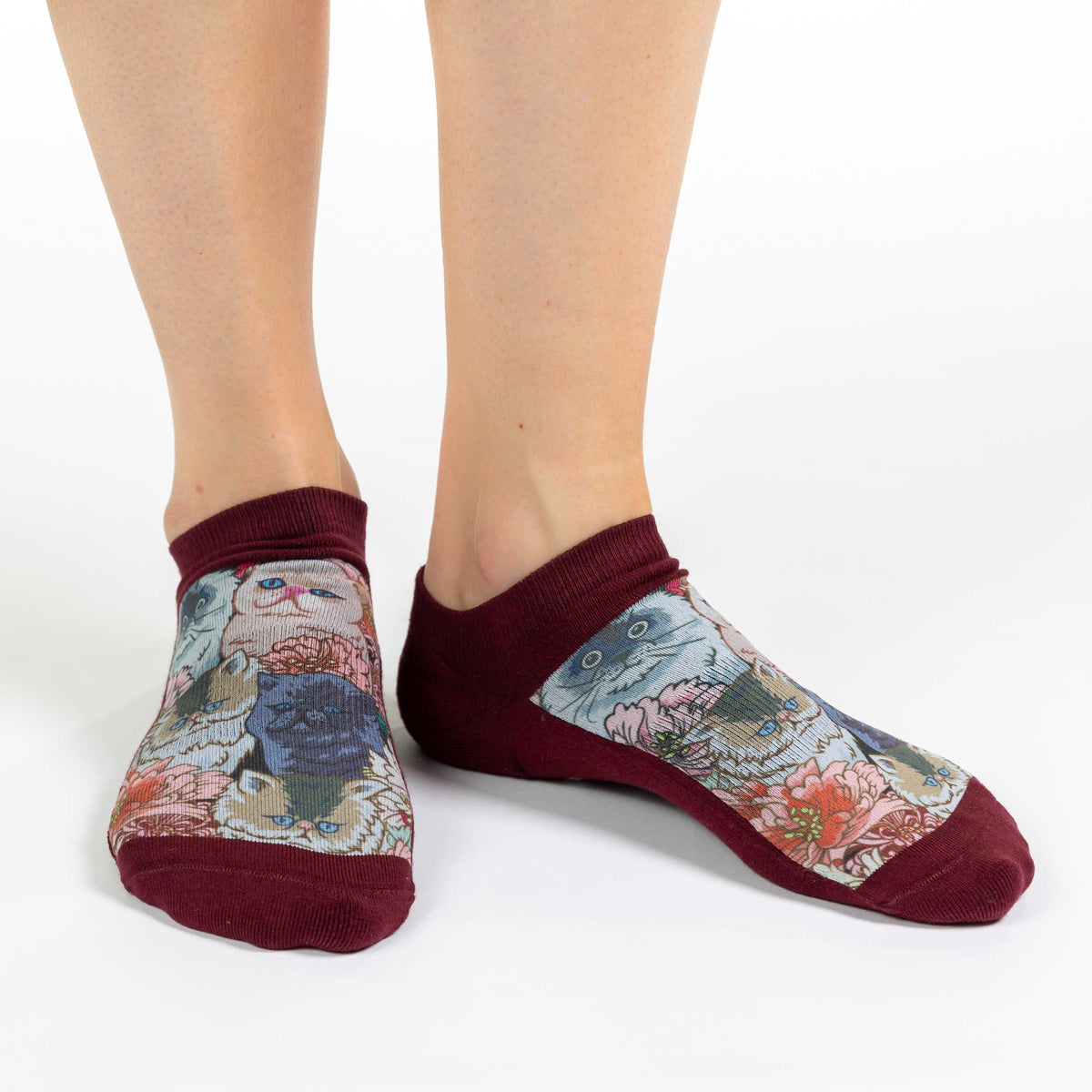 Women's Floral Cats Ankle Socks