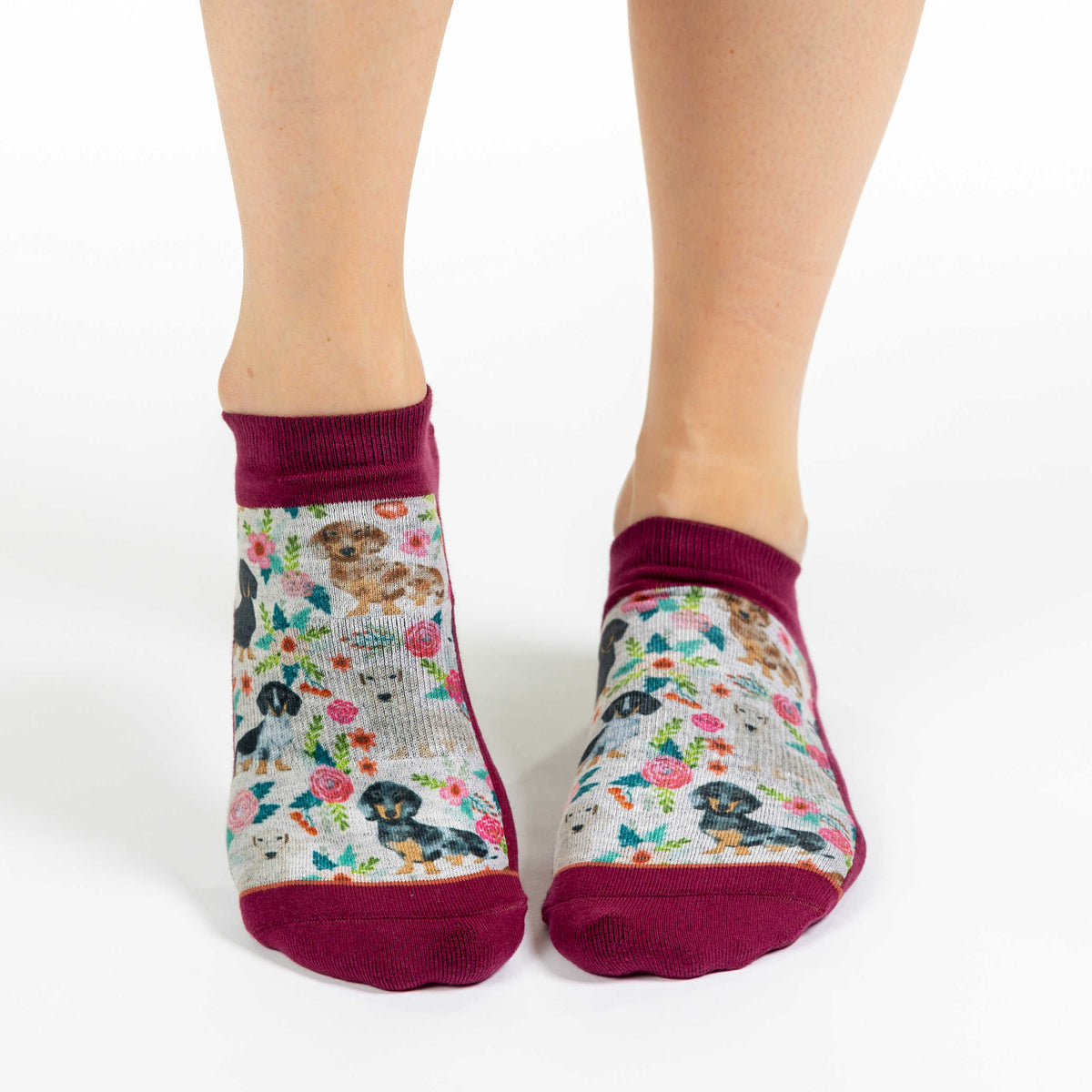 Women's Floral Dachshunds Ankle Socks