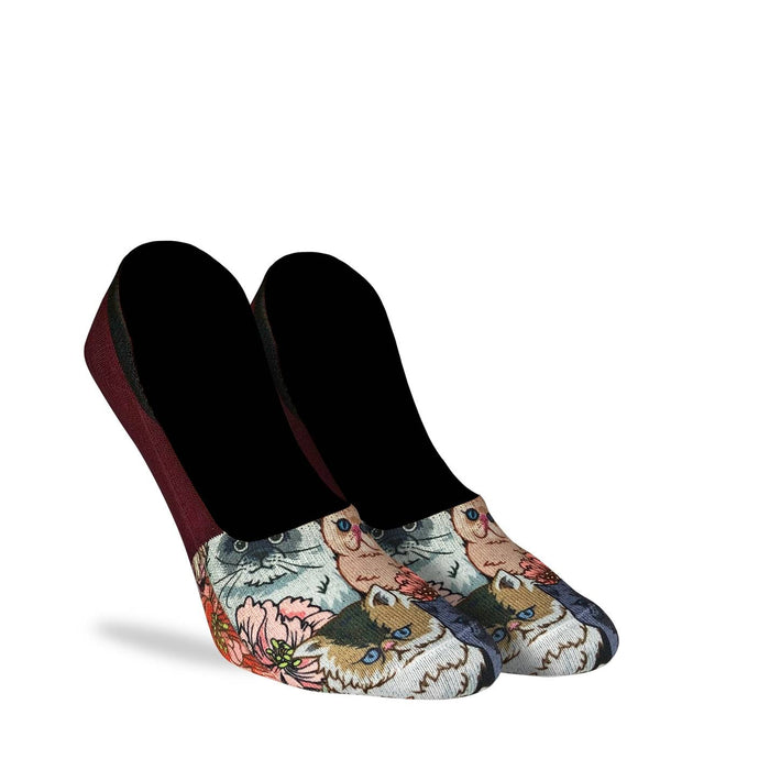 Women's Floral Cats No Show Socks