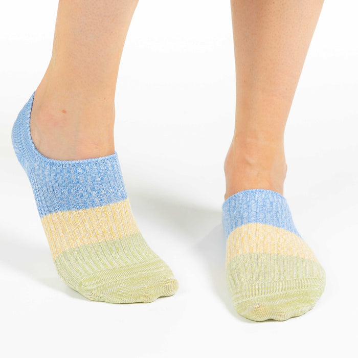 Women's Stripes - Blue, Yellow, Green No Show Socks